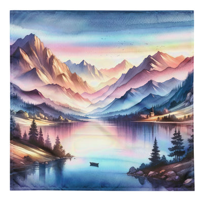 Aquarell einer Dämmerung in den Alpen, Boot auf einem See in Pastell-Licht - Bandana (All-Over Print) berge xxx yyy zzz L