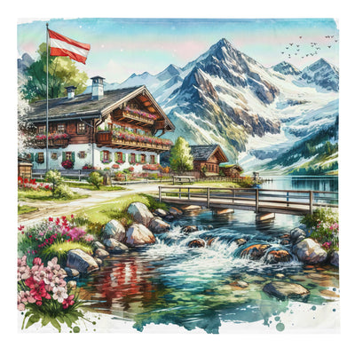 Aquarell der frühlingshaften Alpenkette mit österreichischer Flagge und schmelzendem Schnee - Bandana (All-Over Print) berge xxx yyy zzz L