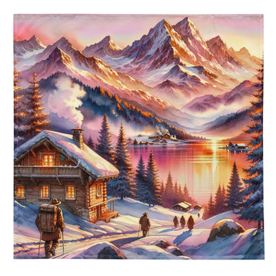 Aquarell eines Alpenpanoramas mit Wanderern bei Sonnenuntergang in Rosa und Gold - Bandana (All-Over Print) wandern xxx yyy zzz L