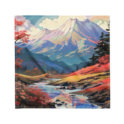 Berge. Fluss und Blumen - Malerei - Bandana (All-Over Print) berge xxx M