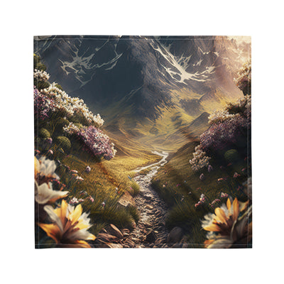 Epischer Berg, steiniger Weg und Blumen - Realistische Malerei - Bandana (All-Over Print) berge xxx M