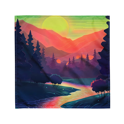 Berge, Fluss, Sonnenuntergang - Malerei - Bandana (All-Over Print) berge xxx M