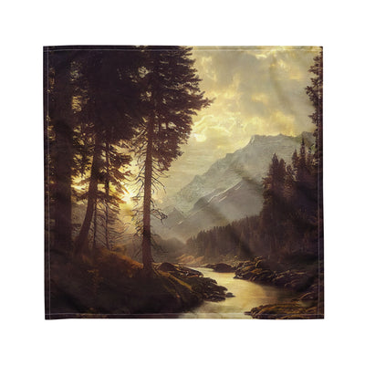 Landschaft mit Bergen, Fluss und Bäumen - Malerei - Bandana (All-Over Print) berge xxx M