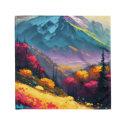 Berge, pinke und gelbe Bäume, sowie Blumen - Farbige Malerei - Bandana (All-Over Print) berge xxx M
