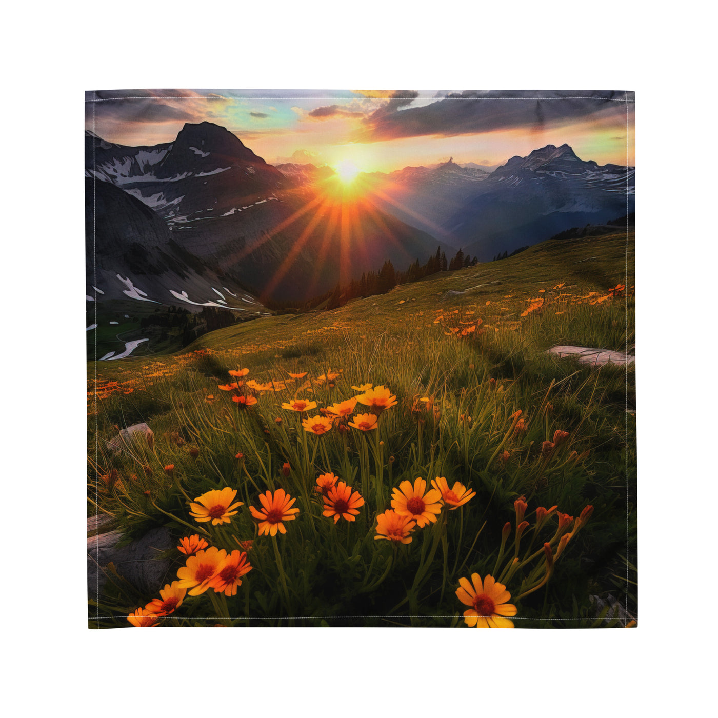 Gebirge, Sonnenblumen und Sonnenaufgang - Bandana (All-Over Print) berge xxx M
