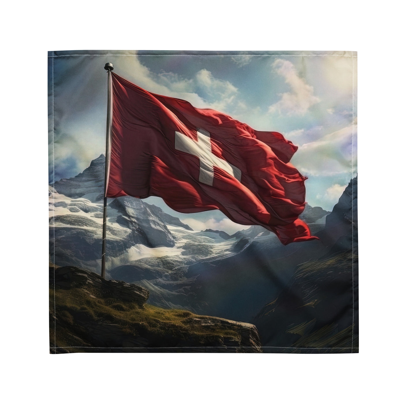 Schweizer Flagge und Berge im Hintergrund - Fotorealistische Malerei - Bandana (All-Over Print) berge xxx M