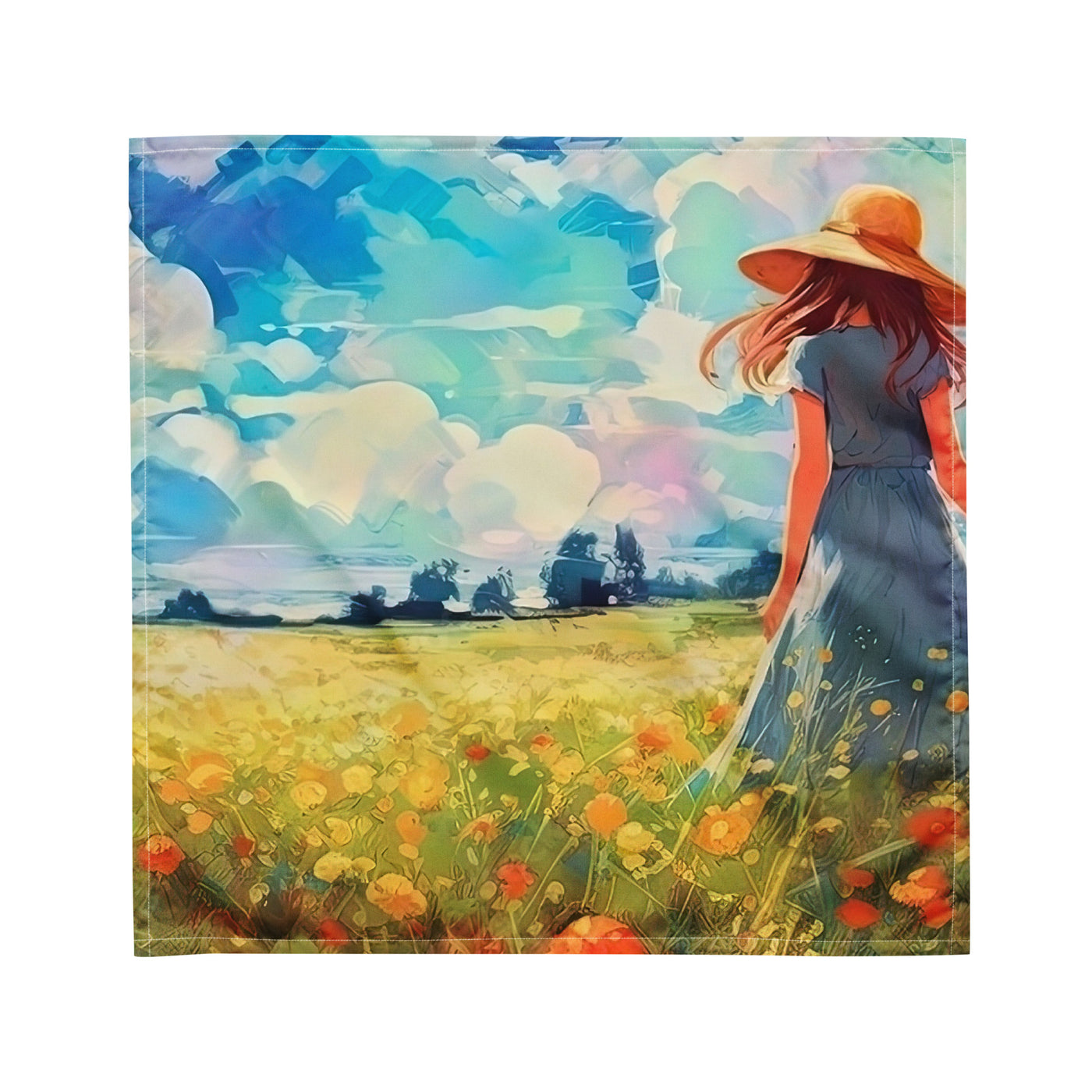 Dame mit Hut im Feld mit Blumen - Landschaftsmalerei - Bandana (All-Over Print) camping xxx M