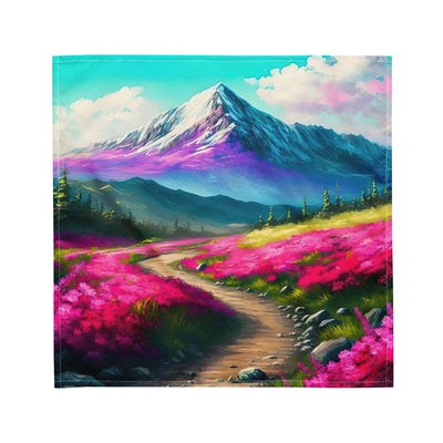 Berg, pinke Blumen und Wanderweg - Landschaftsmalerei - Bandana (All-Over Print) berge xxx M