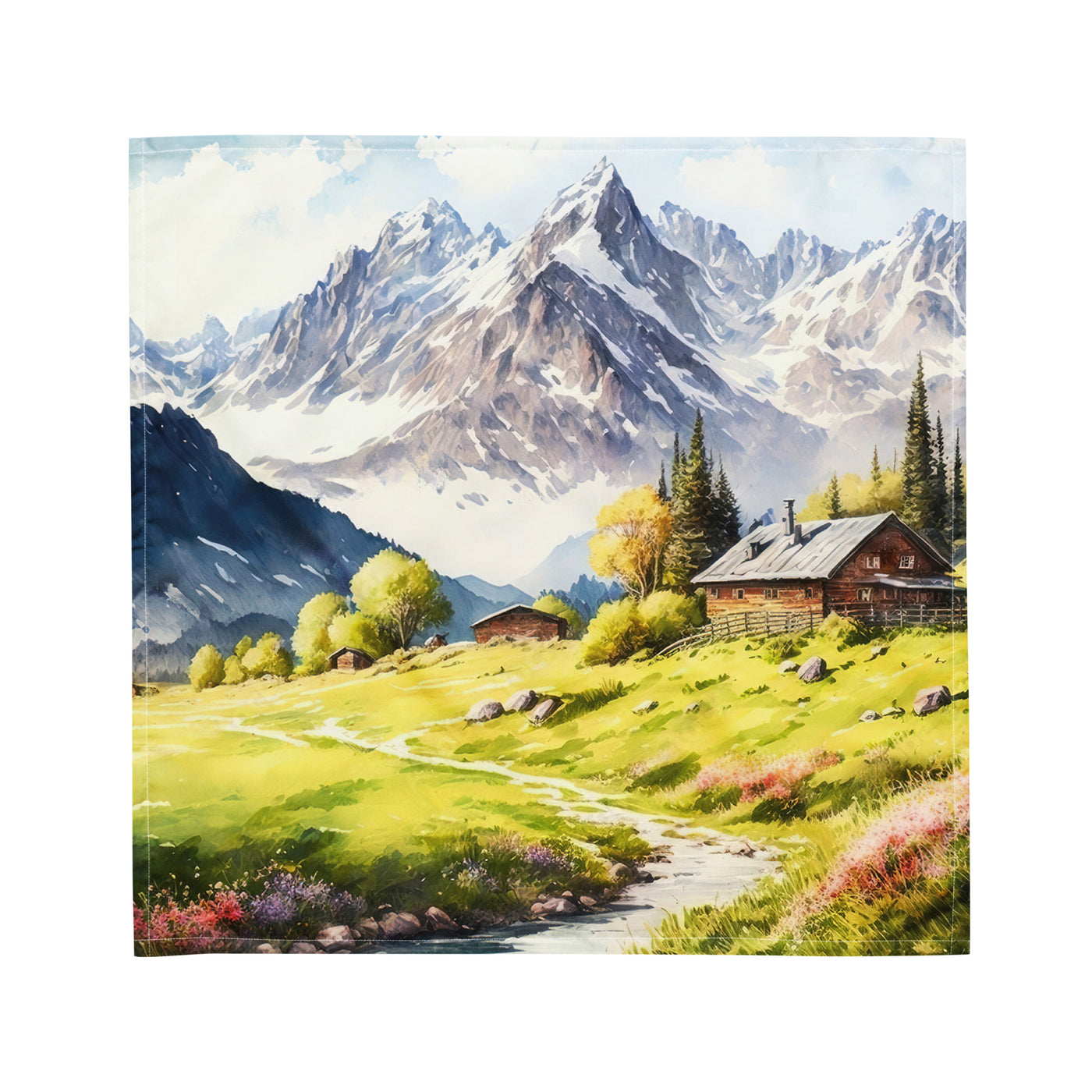 Epische Berge und Berghütte - Landschaftsmalerei - Bandana (All-Over Print) berge xxx M