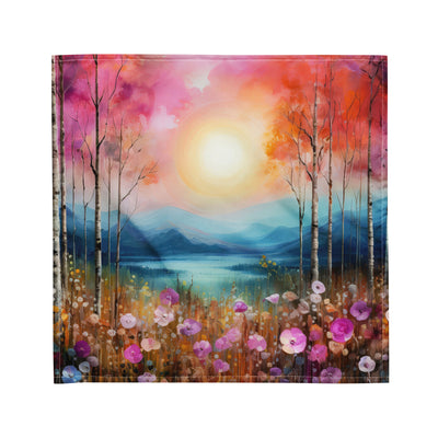 Berge, See, pinke Bäume und Blumen - Malerei - Bandana (All-Over Print) berge xxx M