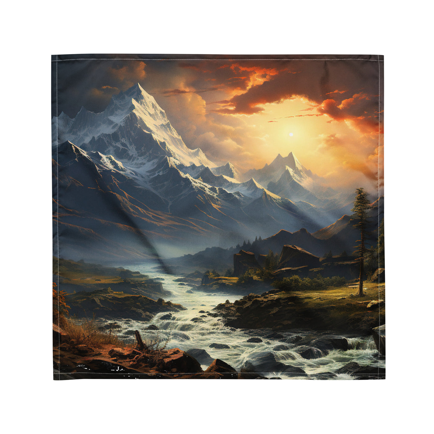 Berge, Sonne, steiniger Bach und Wolken - Epische Stimmung - Bandana (All-Over Print) berge xxx M