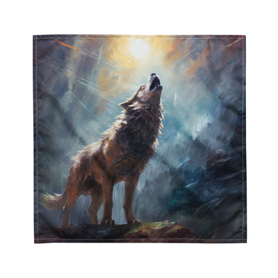 Heulender Wolf auf Berggipfel und Mond im Hintergrund – Abstrakte Malerei - Bandana (All-Over Print) camping xxx M