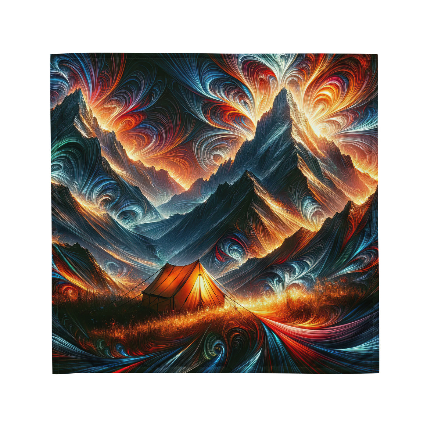 Abstrakte Kunst der Alpen, wo die Berge mit dynamischen Farben und Mustern pulsieren und eine Szene Energie schaffen - All-Over Print camping xxx yyy zzz M