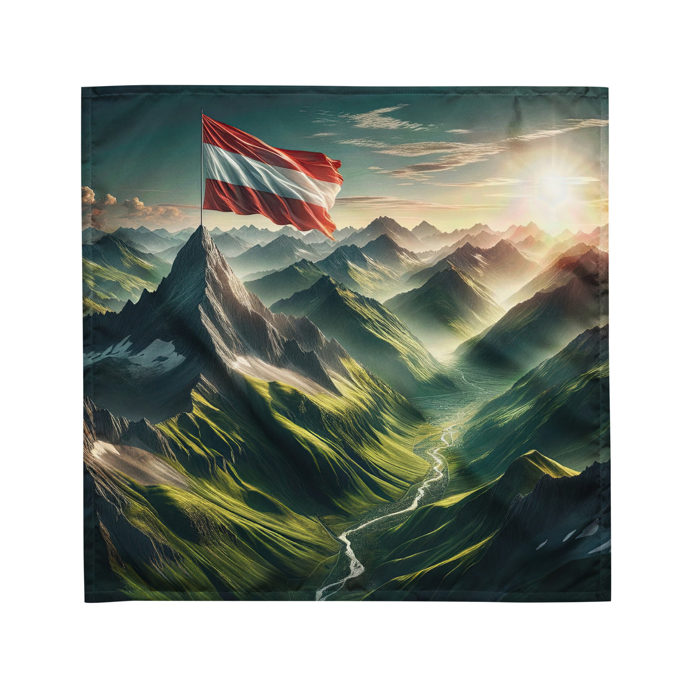 Alpen Gebirge: Fotorealistische Bergfläche mit Österreichischer Flagge - Bandana (All-Over Print) berge xxx yyy zzz M