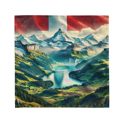 Berg Panorama: Schneeberge und Täler mit Schweizer Flagge - Bandana (All-Over Print) berge xxx yyy zzz M