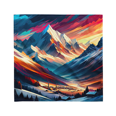 Moderne geometrische Alpen Kunst: Warmer Sonnenuntergangs Schein auf Schneegipfeln - Bandana (All-Over Print) berge xxx yyy zzz M
