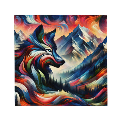 Abstrakte Kunst der Alpen mit majestätischer Wolfssilhouette. Lebendige, wirbelnde Farben, unvorhersehbare Muster (AN) - All-Over Print xxx yyy zzz M