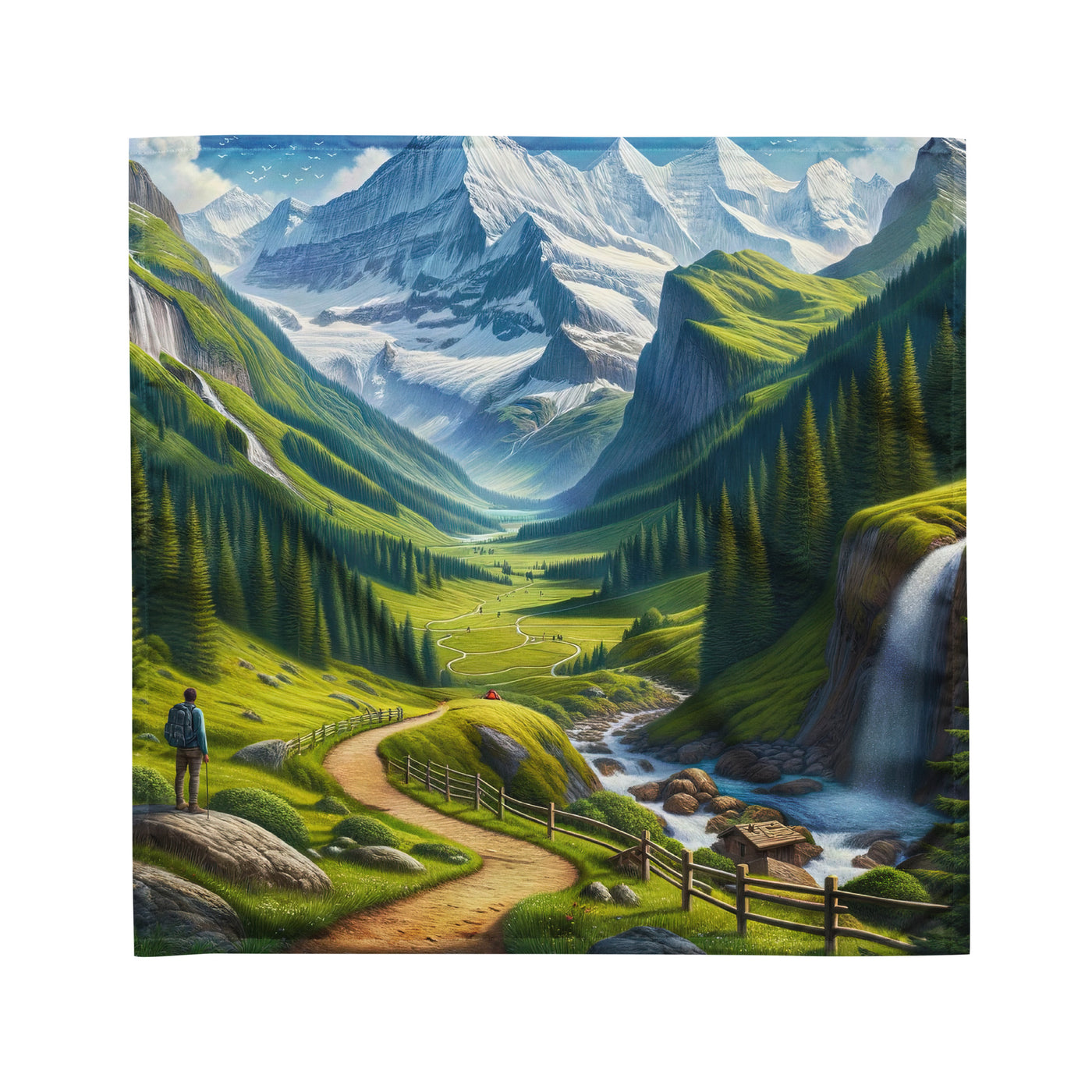 Wanderer in den Bergen und Wald: Digitale Malerei mit grünen kurvenreichen Pfaden - Bandana (All-Over Print) wandern xxx yyy zzz M