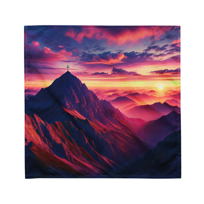 Dramatischer Alpen-Sonnenaufgang, Gipfelkreuz und warme Himmelsfarben - Bandana (All-Over Print) berge xxx yyy zzz M