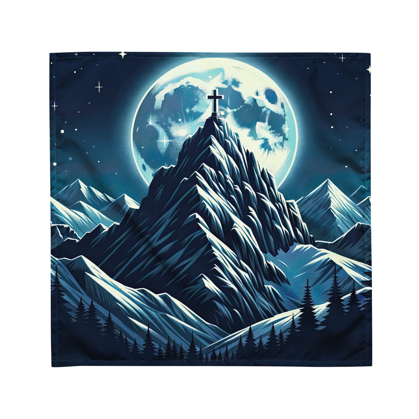 Mondnacht und Gipfelkreuz in den Alpen, glitzernde Schneegipfel - Bandana (All-Over Print) berge xxx yyy zzz M