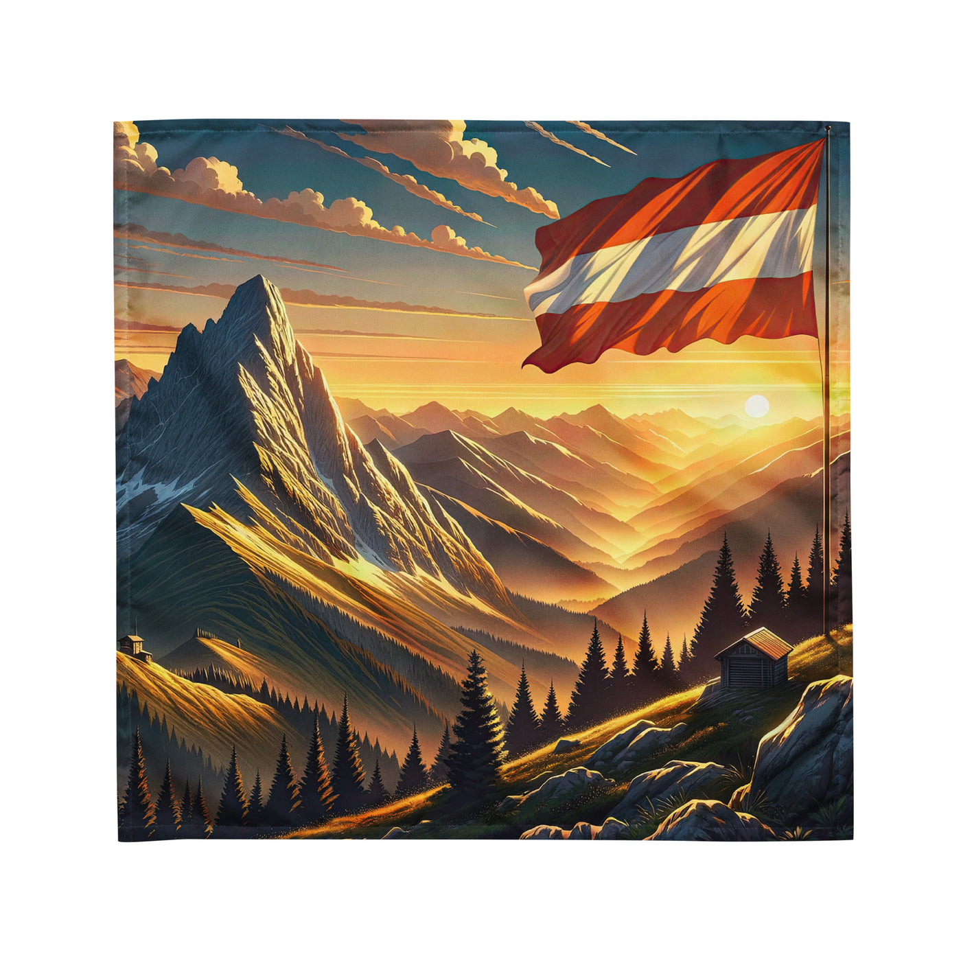 Ruhiger Alpenabend mit österreichischer Flagge und goldenem Sonnenuntergang - Bandana (All-Over Print) berge xxx yyy zzz M