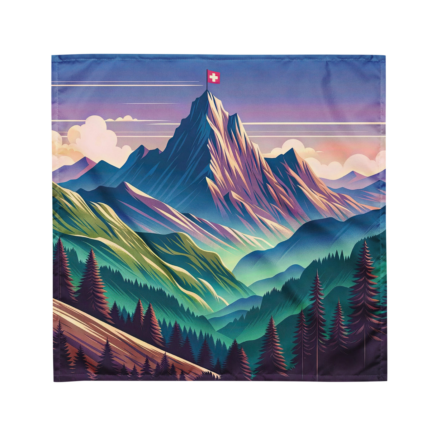Harmonische Berglandschaft mit Schweizer Flagge auf Gipfel - Bandana (All-Over Print) berge xxx yyy zzz M
