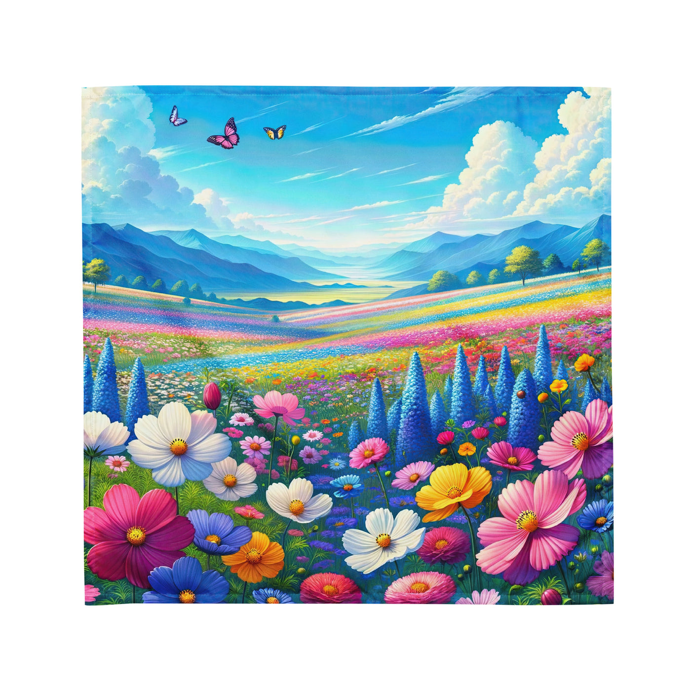 Weitläufiges Blumenfeld unter himmelblauem Himmel, leuchtende Flora - Bandana (All-Over Print) camping xxx yyy zzz M