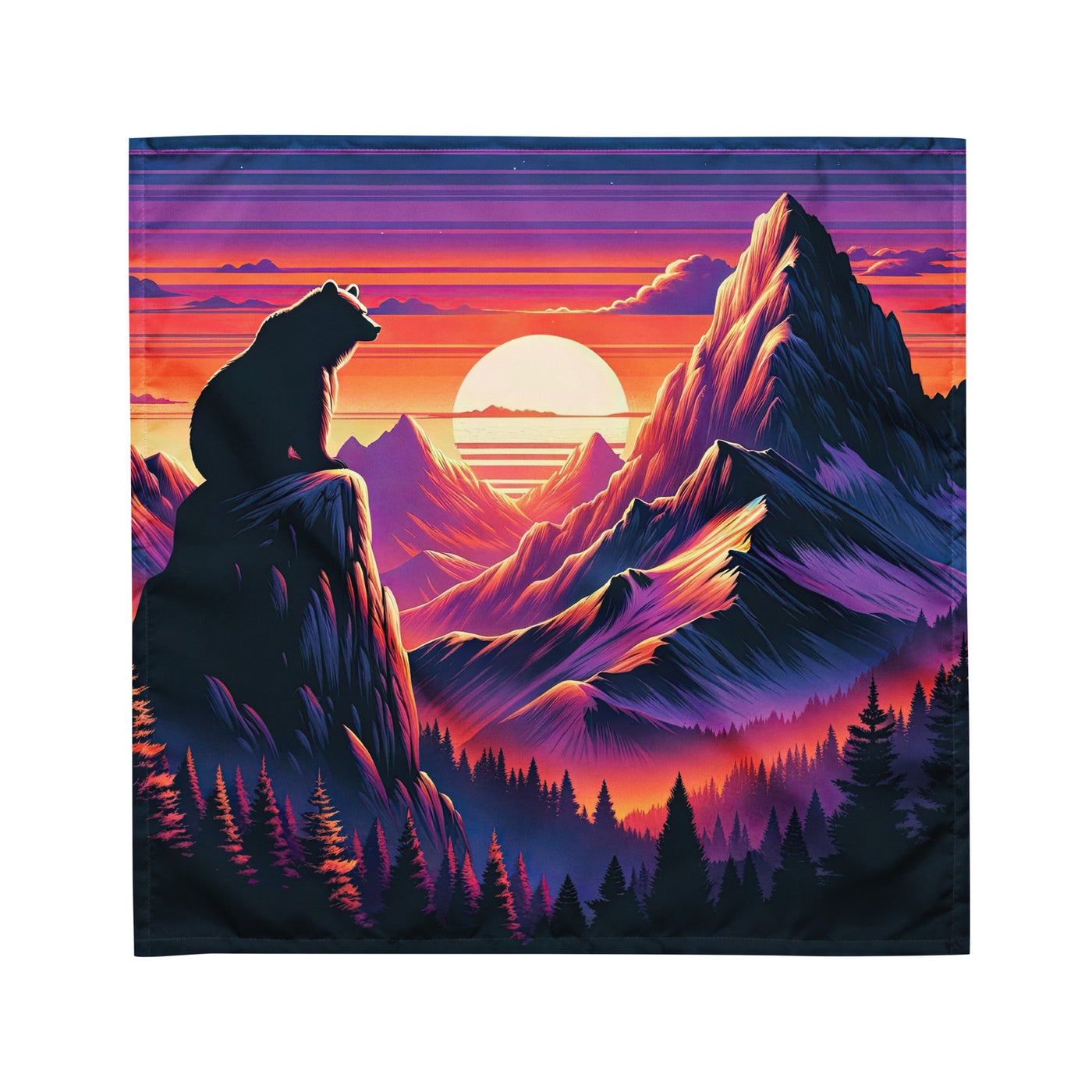 Alpen-Sonnenuntergang mit Bär auf Hügel, warmes Himmelsfarbenspiel - Bandana (All-Over Print) camping xxx yyy zzz M