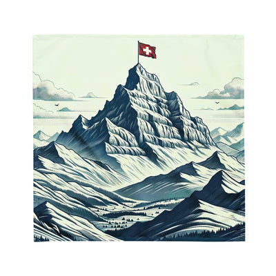 Ausgedehnte Bergkette mit dominierendem Gipfel und wehender Schweizer Flagge - Bandana (All-Over Print) berge xxx yyy zzz M