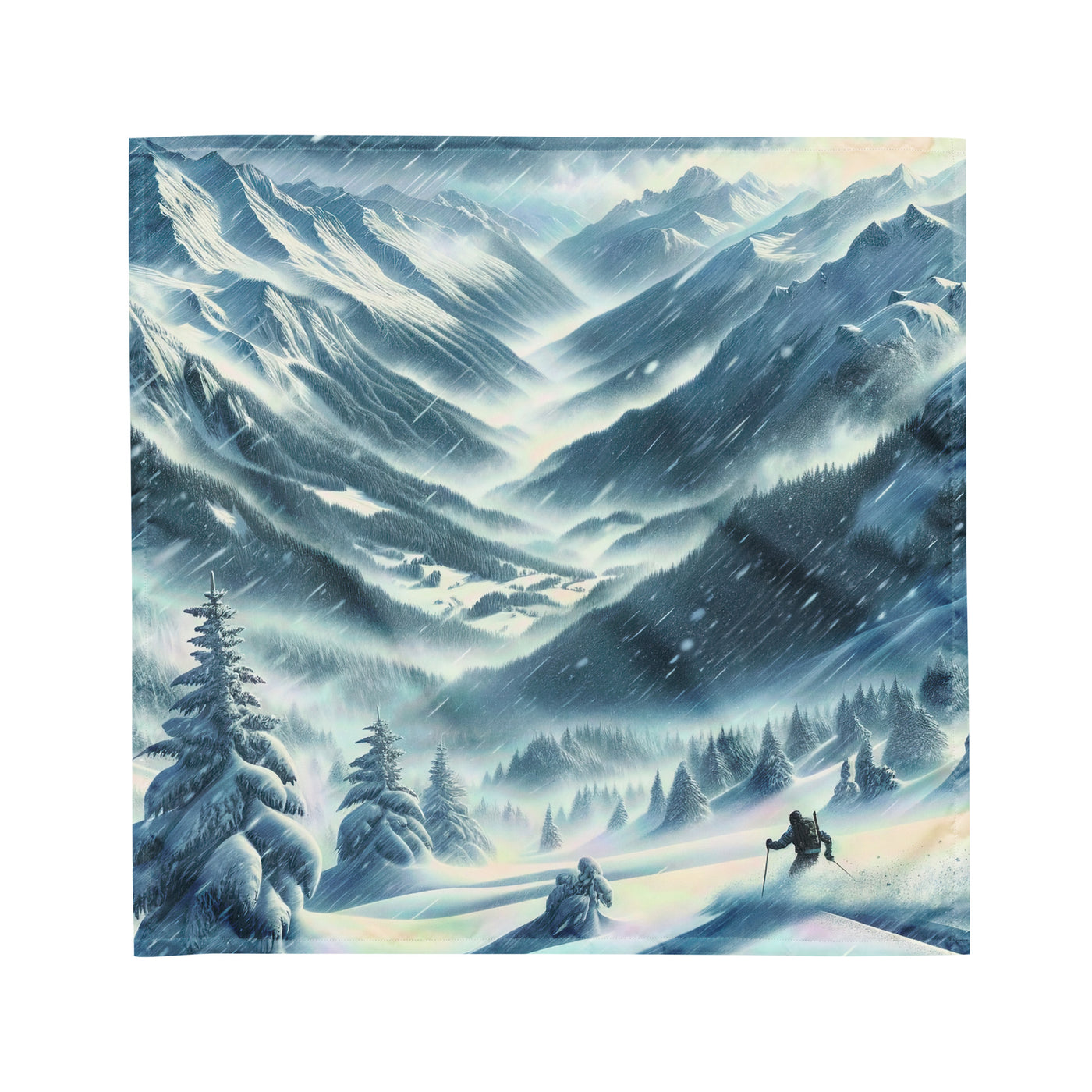 Alpine Wildnis im Wintersturm mit Skifahrer, verschneite Landschaft - Bandana (All-Over Print) klettern ski xxx yyy zzz M