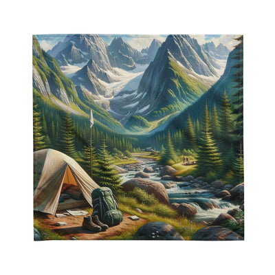 Ölgemälde der Alpensommerlandschaft mit Zelt, Gipfeln, Wäldern und Bächen - Bandana (All-Over Print) camping xxx yyy zzz M