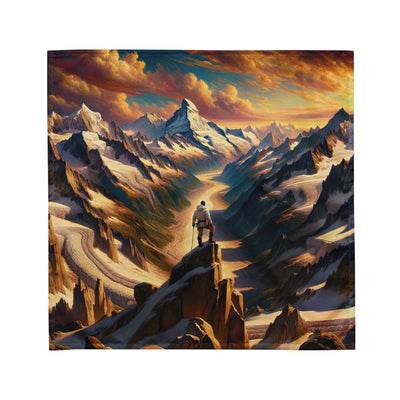 Ölgemälde eines Wanderers auf einem Hügel mit Panoramablick auf schneebedeckte Alpen und goldenen Himmel - Bandana (All-Over Print) wandern xxx yyy zzz M