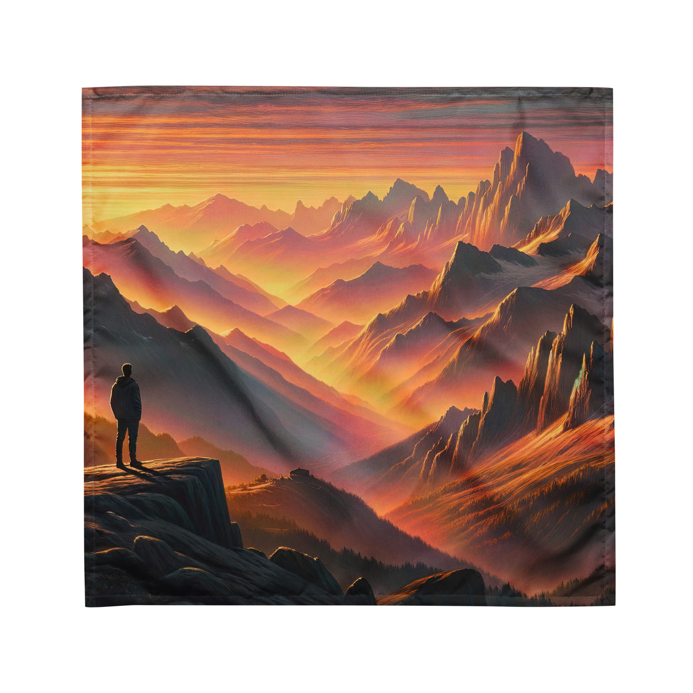 Ölgemälde der Alpen in der goldenen Stunde mit Wanderer, Orange-Rosa Bergpanorama - Bandana (All-Over Print) wandern xxx yyy zzz M