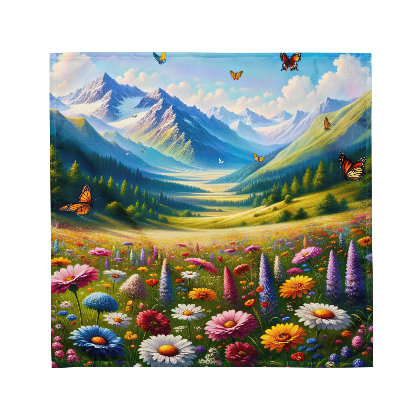 Ölgemälde einer ruhigen Almwiese, Oase mit bunter Wildblumenpracht - Bandana (All-Over Print) camping xxx yyy zzz M