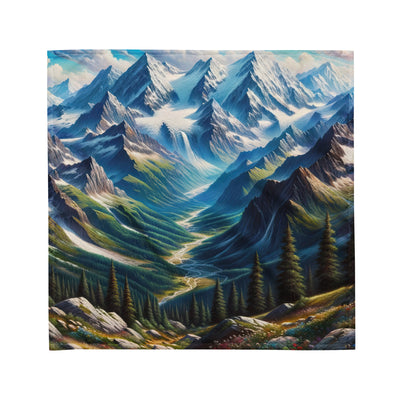 Panorama-Ölgemälde der Alpen mit schneebedeckten Gipfeln und schlängelnden Flusstälern - Bandana (All-Over Print) berge xxx yyy zzz M