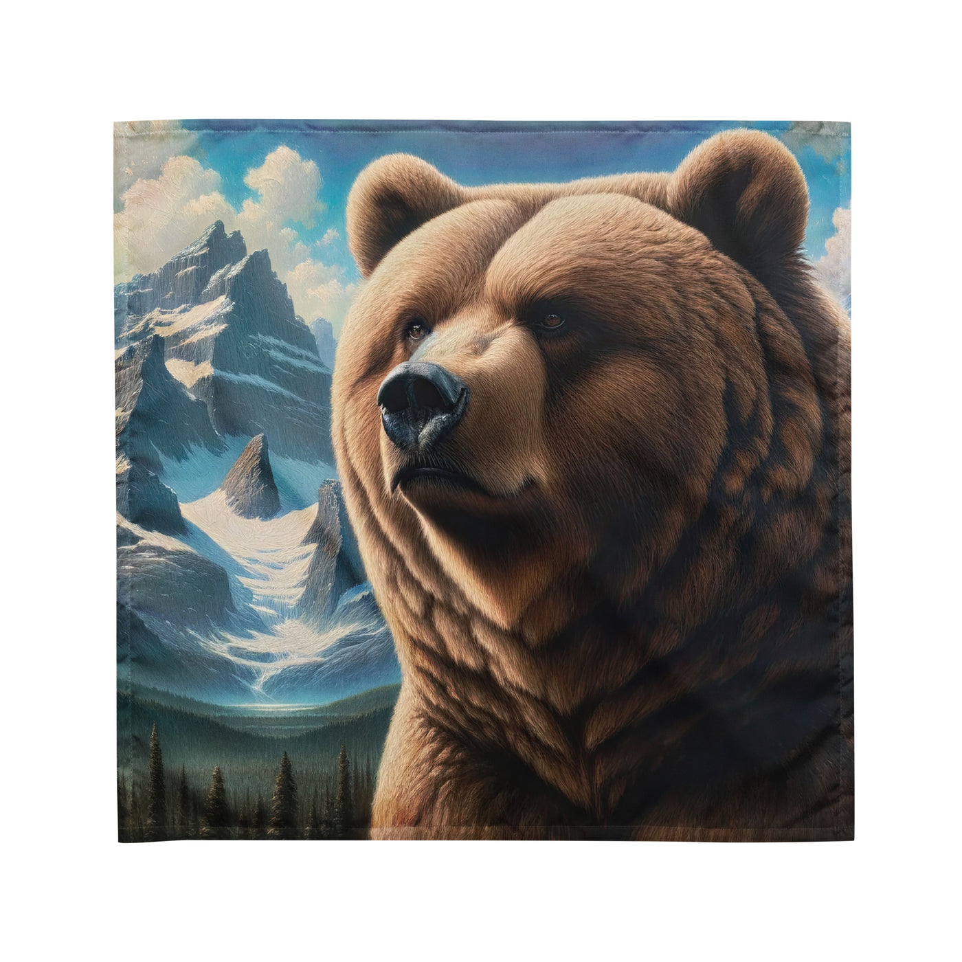 Realistisches Ölgemälde eines männlichen Bären in den Bergen mit Fokus auf Stärke und Schärfe - Bandana (All-Over Print) camping xxx yyy zzz M