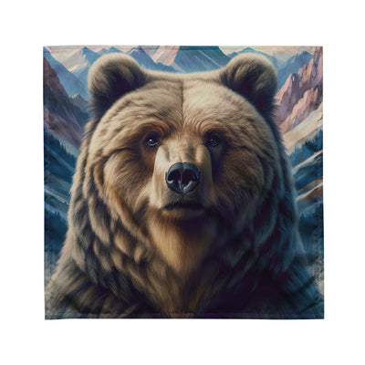 Foto eines Bären vor abstrakt gemalten Alpenbergen, Oberkörper im Fokus - Bandana (All-Over Print) camping xxx yyy zzz M