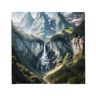 Foto der sommerlichen Alpen mit üppigen Gipfeln und Wasserfall - Bandana (All-Over Print) berge xxx yyy zzz M