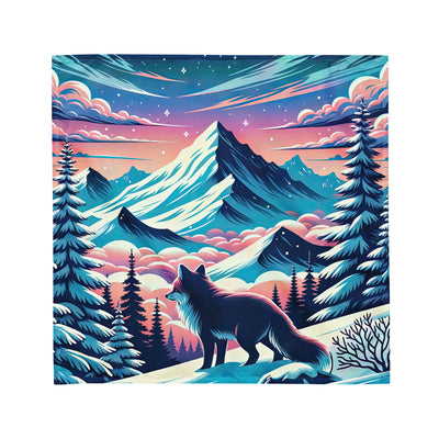 Vektorgrafik eines alpinen Winterwunderlandes mit schneebedeckten Kiefern und einem Fuchs - Bandana (All-Over Print) camping xxx yyy zzz M