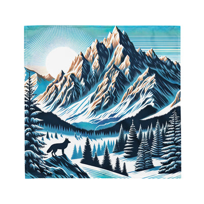 Vektorgrafik eines Wolfes im winterlichen Alpenmorgen, Berge mit Schnee- und Felsmustern - Bandana (All-Over Print) berge xxx yyy zzz M