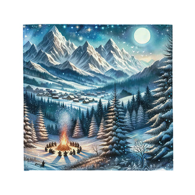 Aquarell eines Winterabends in den Alpen mit Lagerfeuer und Wanderern, glitzernder Neuschnee - Bandana (All-Over Print) camping xxx yyy zzz M