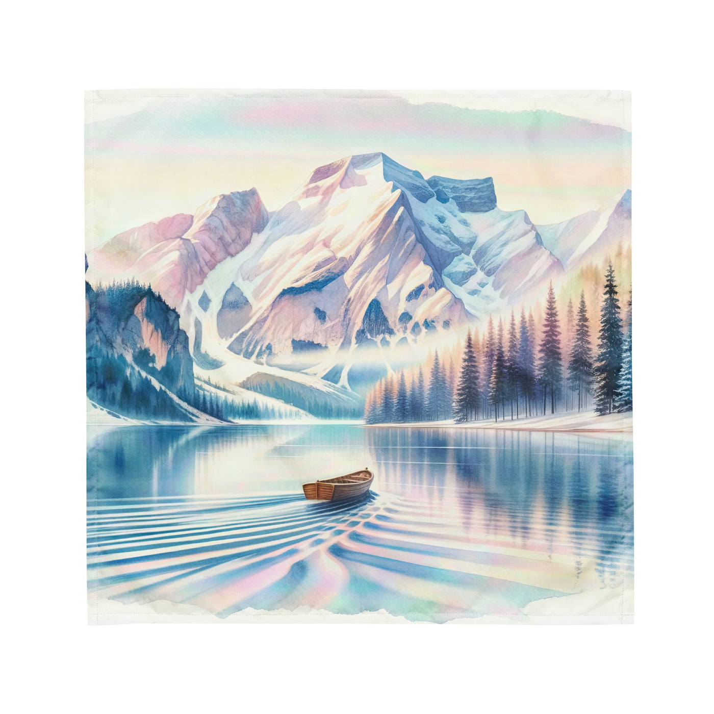 Aquarell eines klaren Alpenmorgens, Boot auf Bergsee in Pastelltönen - Bandana (All-Over Print) berge xxx yyy zzz M