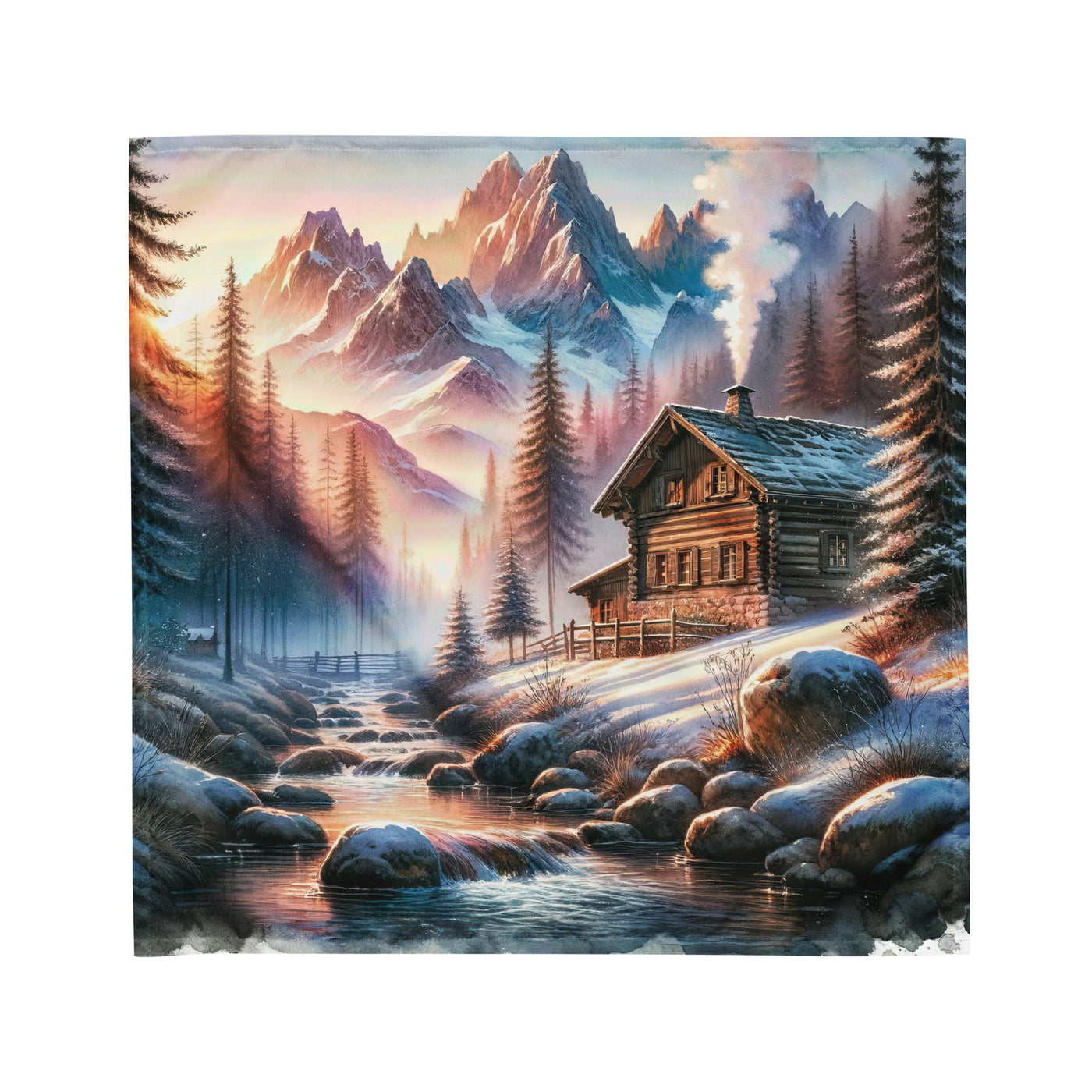 Aquarell einer Alpenszene im Morgengrauen, Haus in den Bergen - Bandana (All-Over Print) berge xxx yyy zzz M