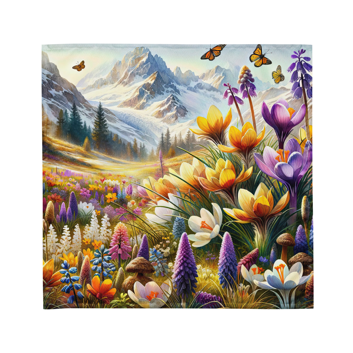 Aquarell einer ruhigen Almwiese, farbenfrohe Bergblumen in den Alpen - Bandana (All-Over Print) berge xxx yyy zzz M