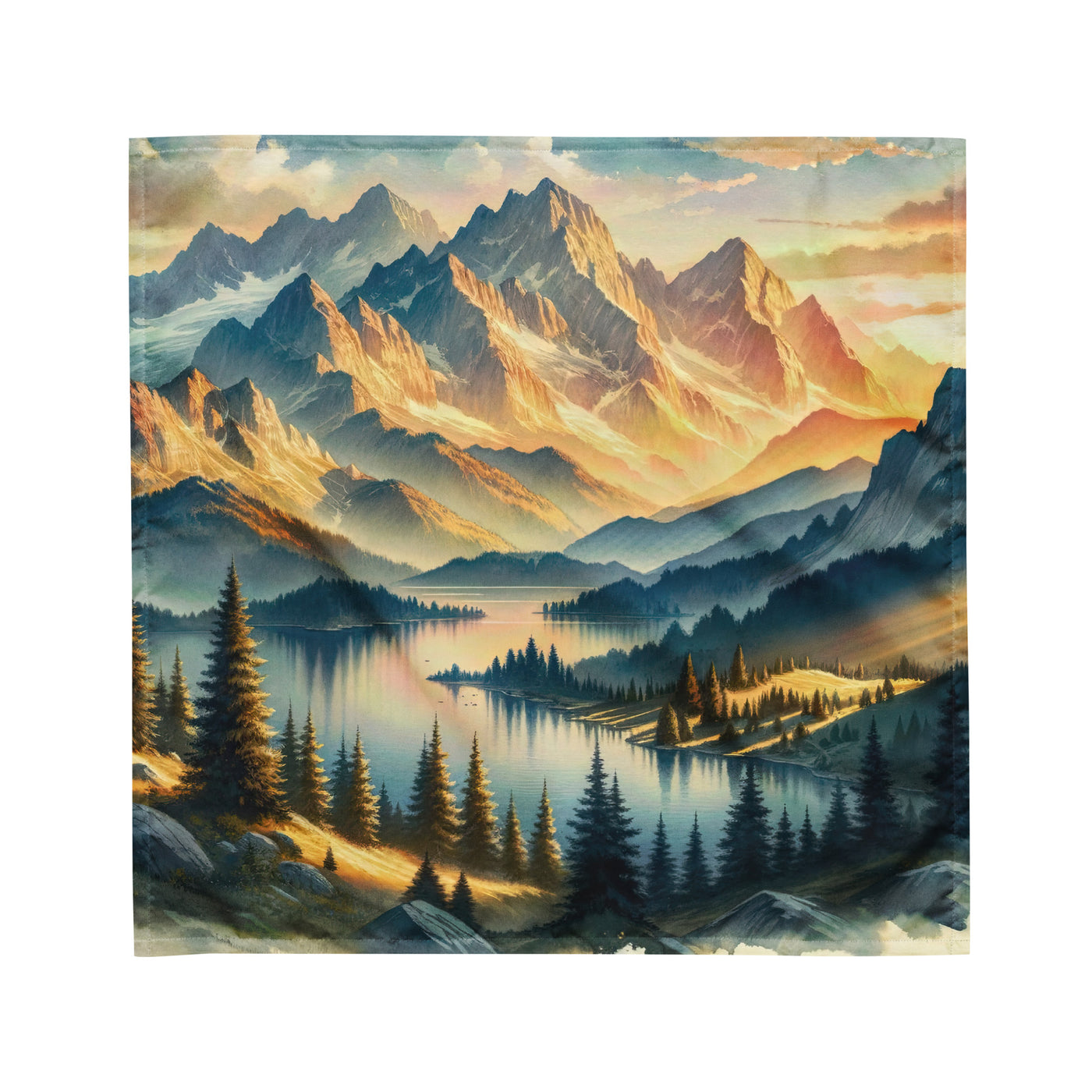 Aquarell der Alpenpracht bei Sonnenuntergang, Berge im goldenen Licht - Bandana (All-Over Print) berge xxx yyy zzz M