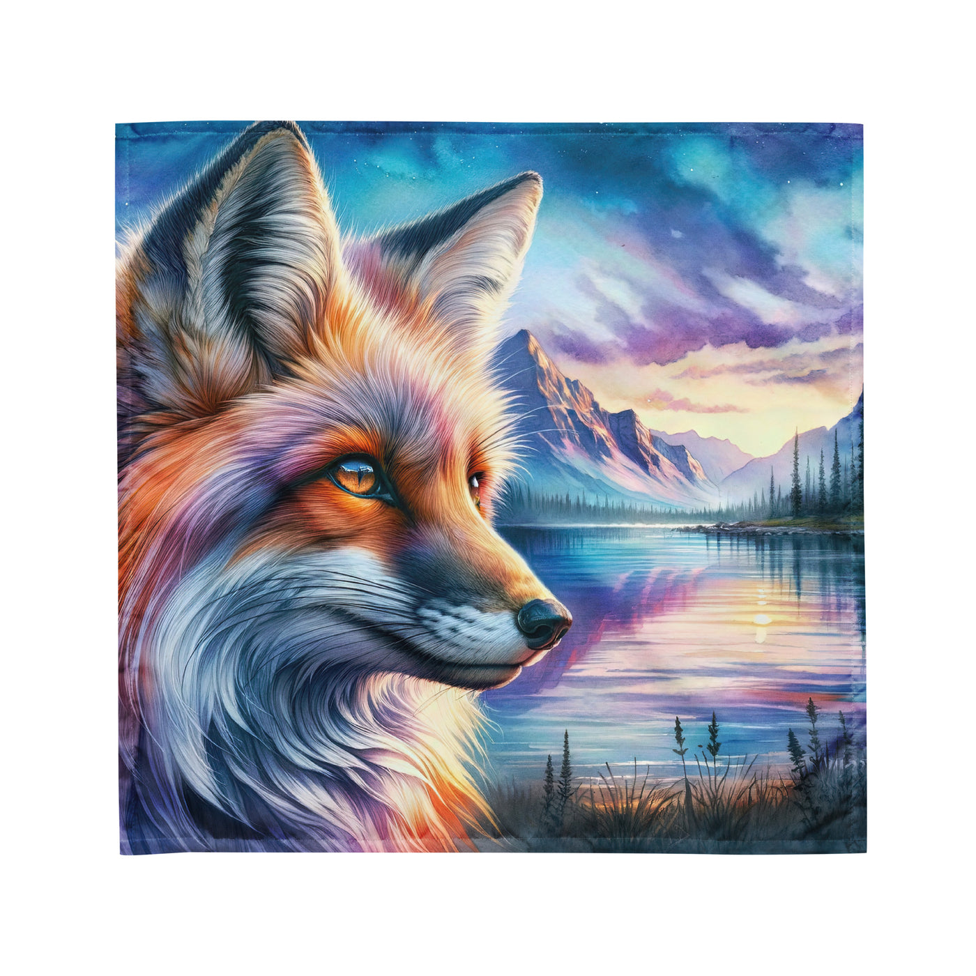 Aquarellporträt eines Fuchses im Dämmerlicht am Bergsee - Bandana (All-Over Print) camping xxx yyy zzz M