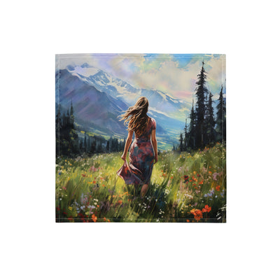 Frau mit langen Kleid im Feld mit Blumen - Berge im Hintergrund - Malerei - Bandana (All-Over Print) berge xxx S