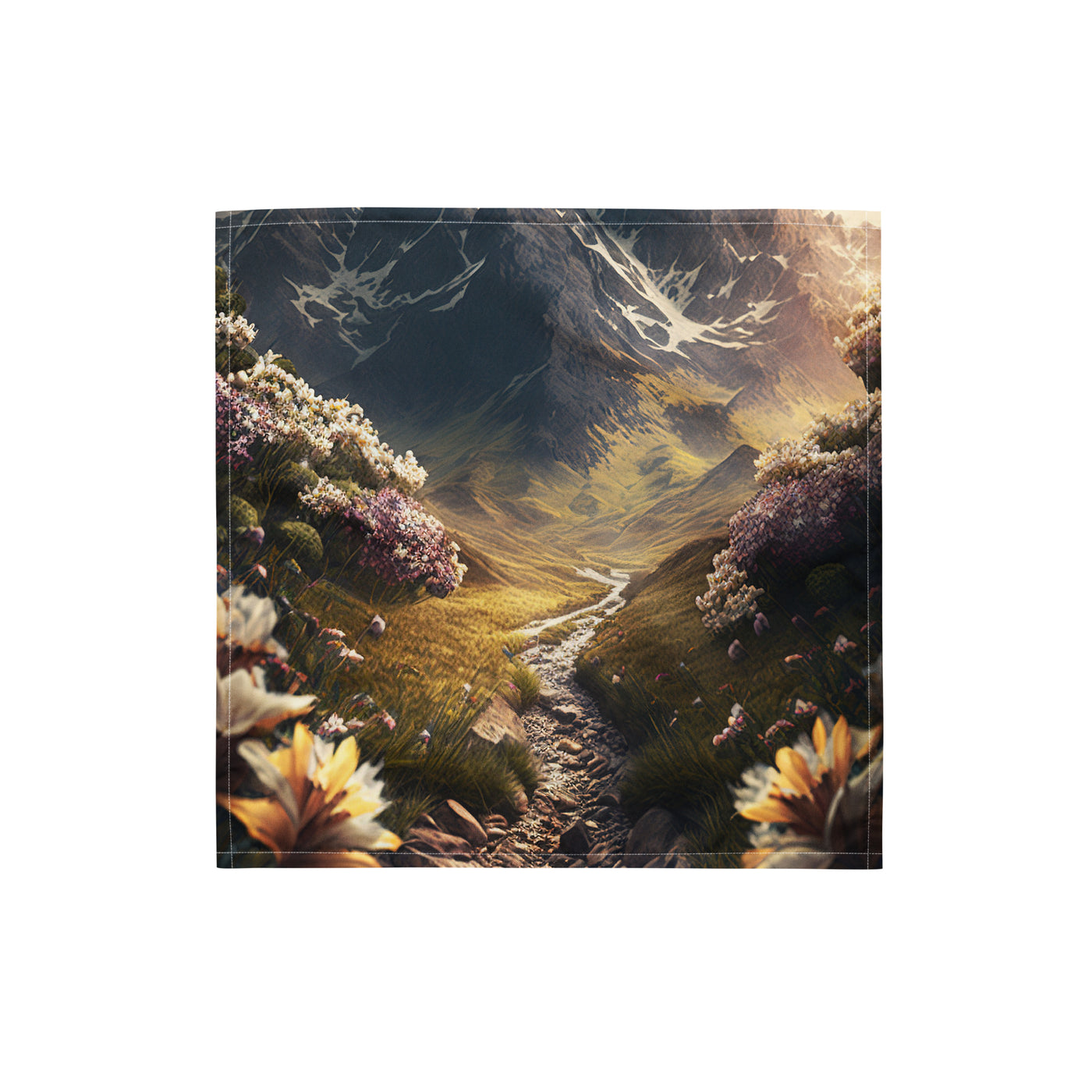Epischer Berg, steiniger Weg und Blumen - Realistische Malerei - Bandana (All-Over Print) berge xxx S