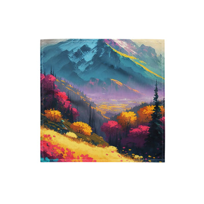 Berge, pinke und gelbe Bäume, sowie Blumen - Farbige Malerei - Bandana (All-Over Print) berge xxx S