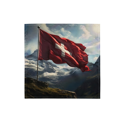 Schweizer Flagge und Berge im Hintergrund - Fotorealistische Malerei - Bandana (All-Over Print) berge xxx S